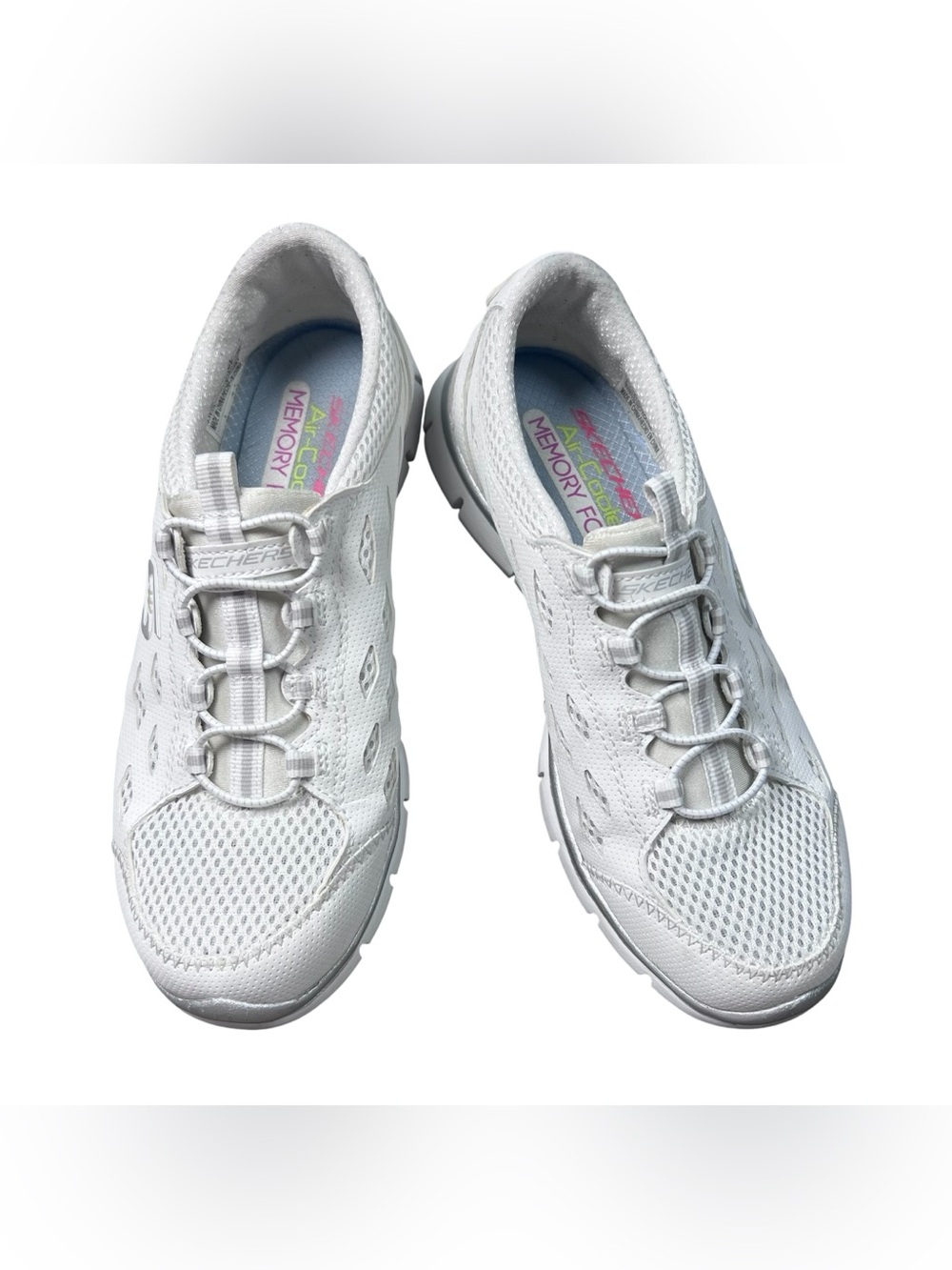 Skechers Women's Gratis Going Places Slip-on Sneakers White/Silver Sz 7 air cool